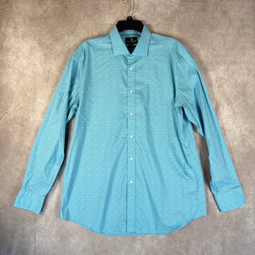Psycho Bunny Button Down Mens 16.5 34/35 Blue Floral Modern Fit Preppy Dapper